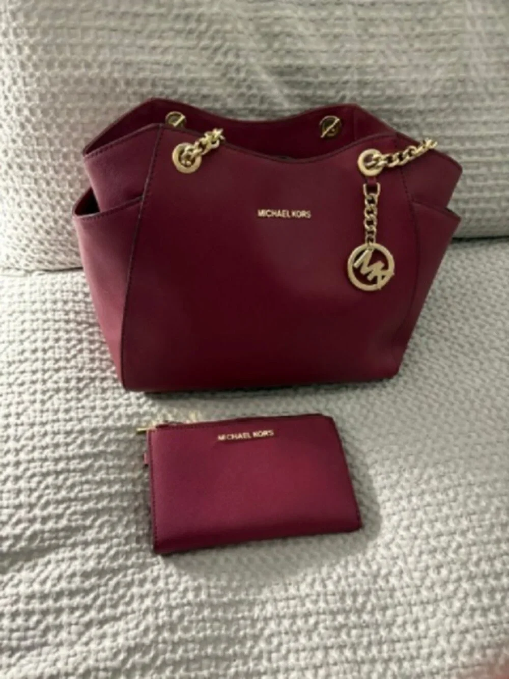 Michael Kors Jet Set Travel Signature Leather Chain Tote Shoulder Bag &wallet